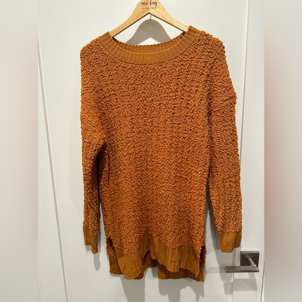 Zenana Premium Mustard Popcorn Tunic Sweater /w Slight Balloon Sleeve Size L.